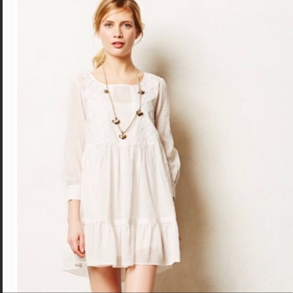 Maeve Anthropologie Bermeja Ivory Embroidered Sheer Dress w Detachable Slip XS